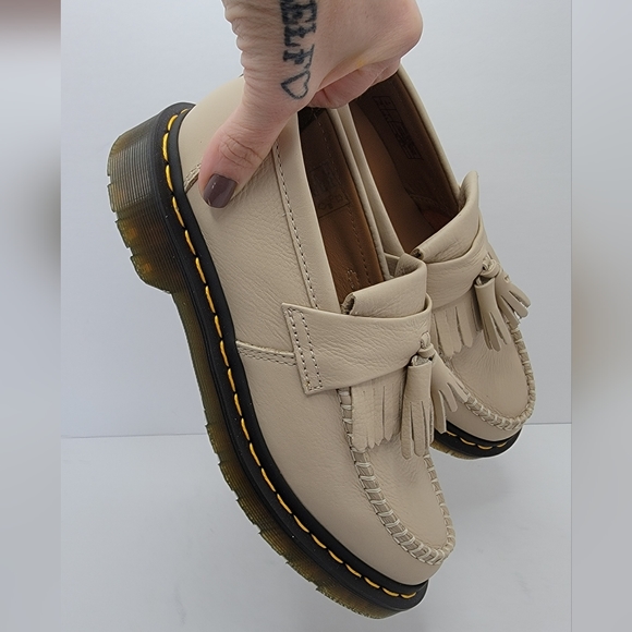 Dr. Martens | Adrian beige tan leather chunky tassel loafer shoes | WMS 7 - Picture 1 of 11